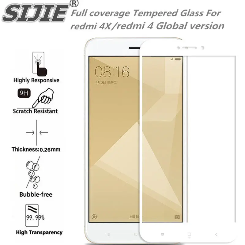Полное покрытие закаленное стекло для redmi 4X4 глобальная версия экрана Защитный