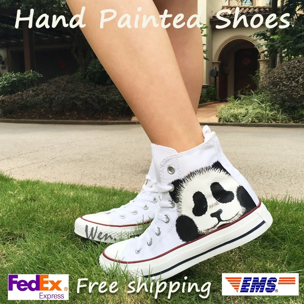 

Wen White Hand Painted Canvas Shoes Original Design Custom Cute Panda Boys Girls High Top Canvas Sneakers Men Women's Gifts