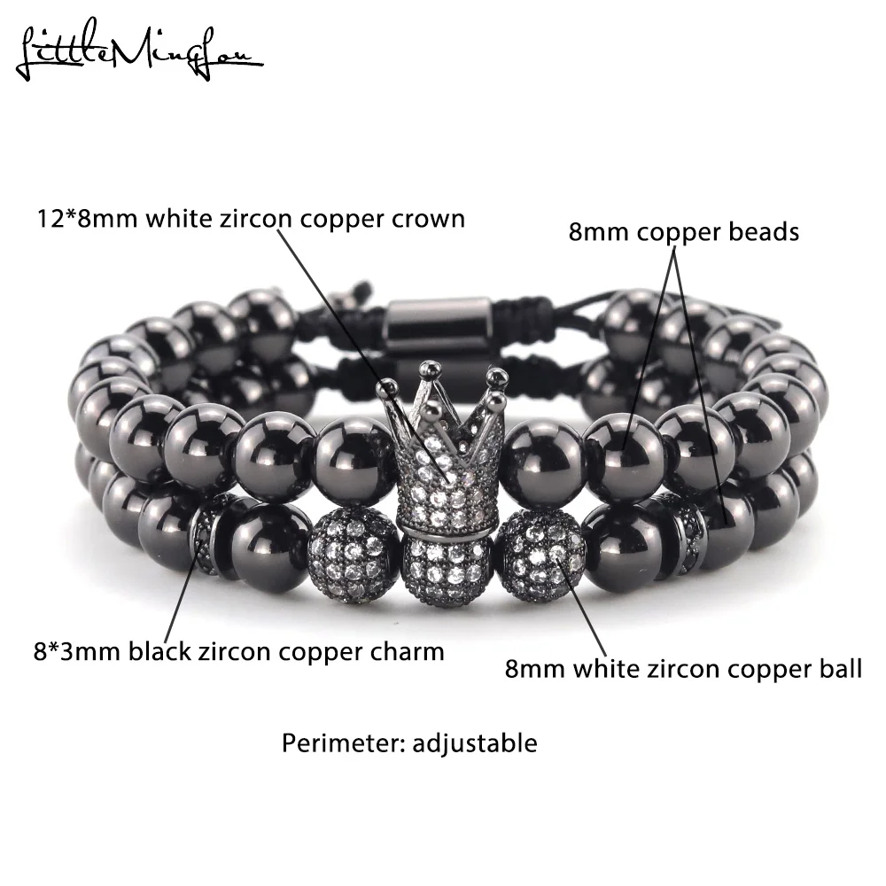 Роскошный циркониевый мужской браслет с короной и шариком очаровательные медные