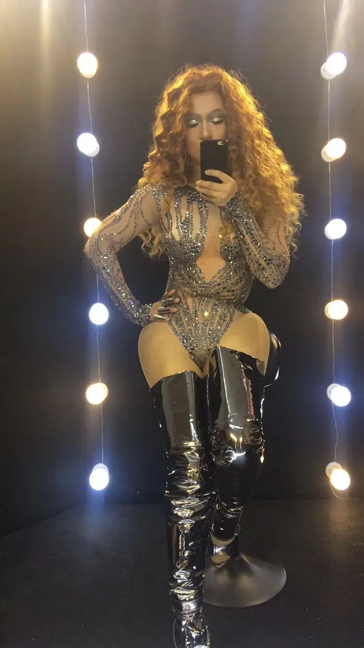 Сценический купальник с блестками и кристаллами Beyonce боди одежда для ночного
