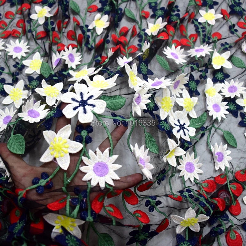 Новинка красочное 3d цветочное французское Тюлевое кружево черное Сетчатое с