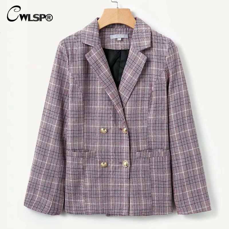 Осенний офисный женский блейзер CWLSP с карманами женская винтажная клетчатая