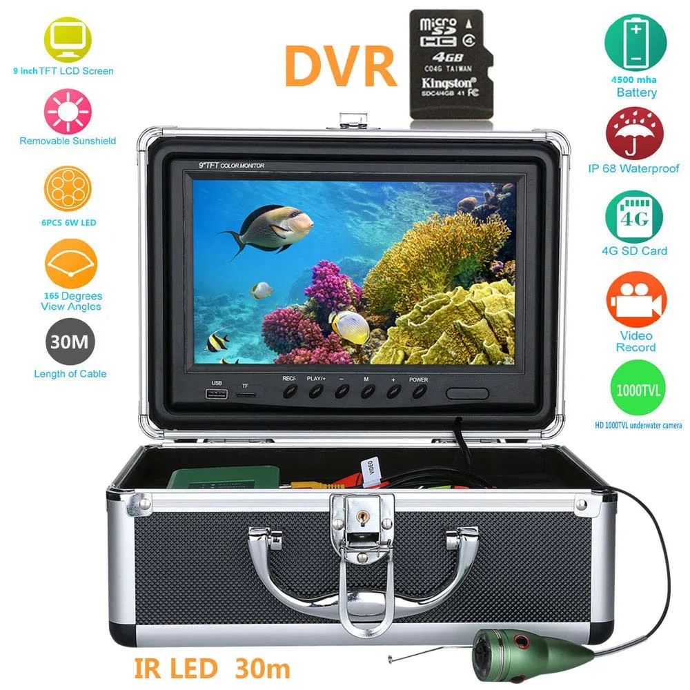 IR LED 30M Cable GAMWATER15M 30 м 50 м 9 ''дюймовый цифровой 1000TVL рыболокатор HD DVR рекордер Водонепроницаемый рыболовный видео подводный рыболовный фотоаппарат - Цвет: IR LED 30M Cable