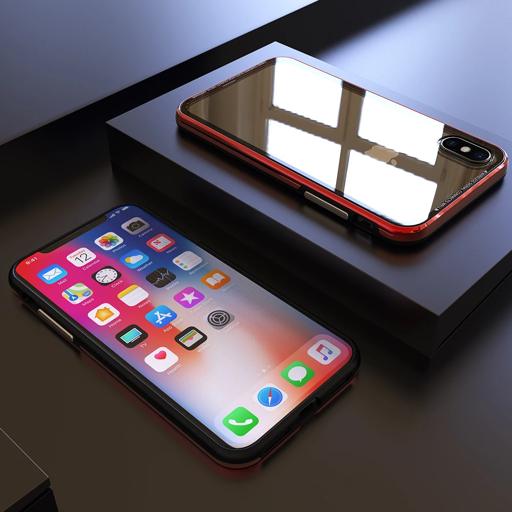 R just металлический бампер закаленное стекло задние Чехлы для Apple iphone X 2 в 1 дизайн