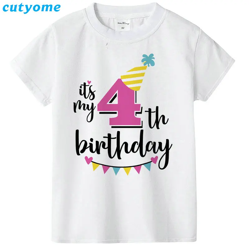 4 Футболка с короткими рукавами и надписью «Happy Birthday» для мальчиков, одежда для дня рождения для мальчиков 1, 2, 3, 4, 5, 6, 7, 8, 9 лет, топы для маленьких девочек, рубашки - Цвет: 4