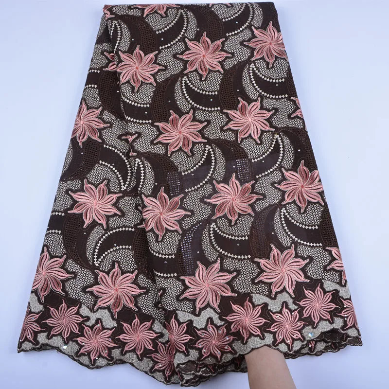 

Top Fashion Cotton Lace Material For Dress African Lace Fabrics Embroidery Lace Fabric With Stones Swiss Voile Lace White 1334