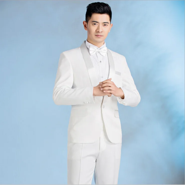 

New Brand Suit white and black Set drill Men Stage Singer Wear 2 Pieces Set Slim Fit Wedding Tuxedo Costume Homme(Jacket+pants)
