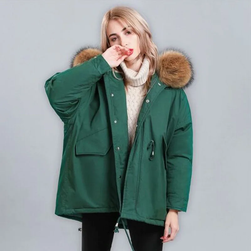 Большой натуральный мех енота 2018 Высококачественная зимняя куртка женская