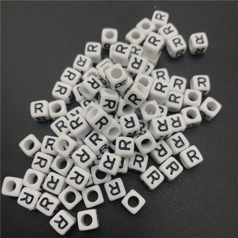 100 шт 6 мм буквы R квадратные алфавитные бусины акриловые для изготовления
