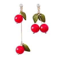 fashion red cherry womens earrings asymmetric drop earrings jewelry earrings female cute korean style fruit earrings