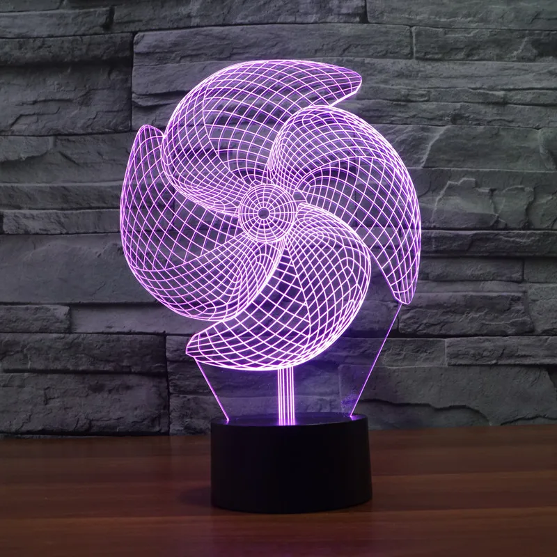 Большая трехмерная лампа Pinwheel 7 цветов сенсорная зарядка светодиодный