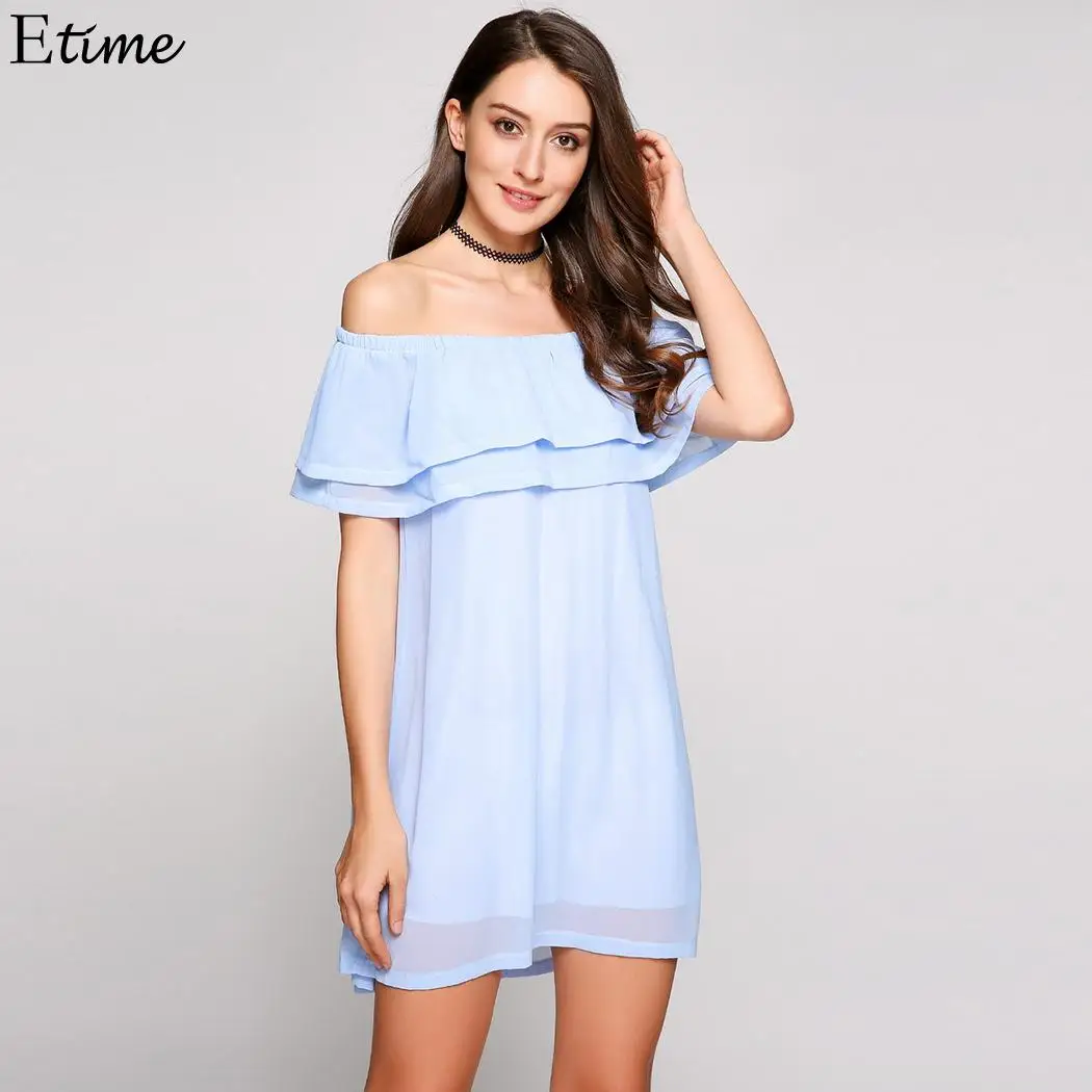 С открытыми плечами мини короткий рукав гофрированное 2018 Летнее Платье vestidos