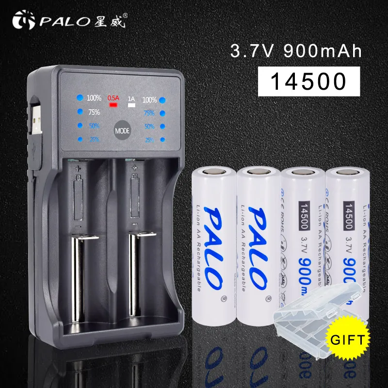 4Pcs Palo 3,7 V 14500 литий-ионная литиевая аккумуляторная батарея 2a batteria 900mAh с умным зарядным устройством для aa aaa 18650 14500 16350 и т. Д - Цвет: 4Pcs