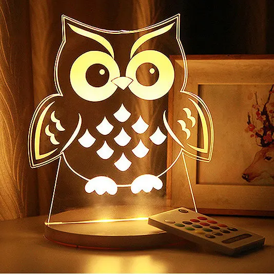 Owl RGB 3D Мультфильм светодиодный настольный ночник с дистанционным управлением USB питание для детской спальни подарок - Испускаемый цвет: Owl