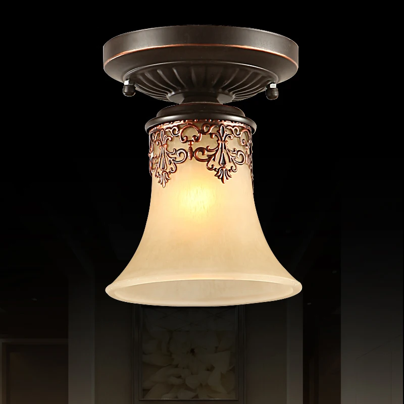 

European Retro Hanging Lamp Glass Shade Ceiling Light E27 Vintage Balcony Hallway Bedroom Living Room Fixture Lighting CL202