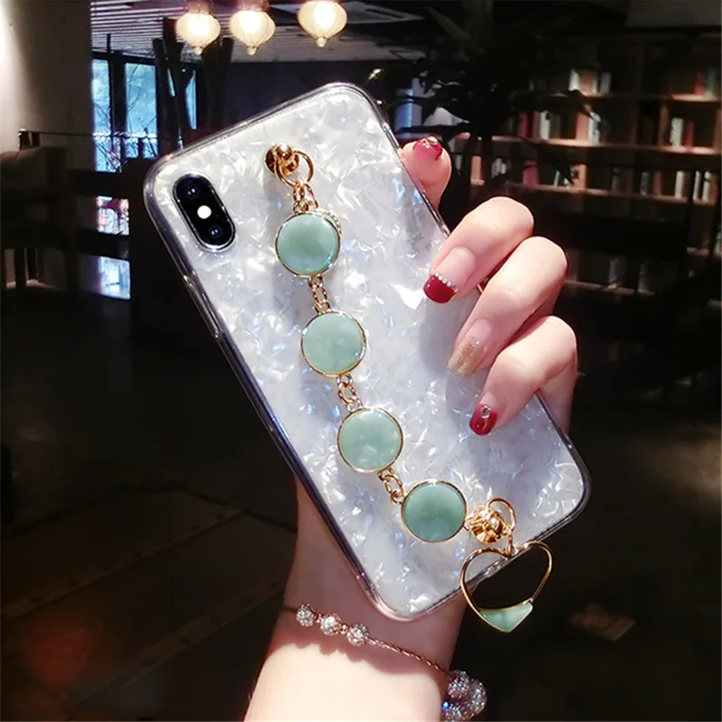 XSMYiss Case For Samsung S7 edge S8 S9 Plus Note 8 Cute Glitter Gemstone Bracelet Pendant Phone case fundas coque |