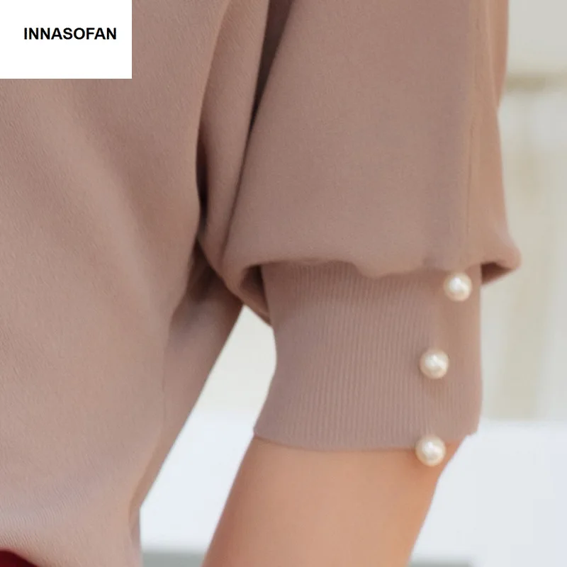 INNASOFAN sweater women's Spring-summer Eurasian fashion elegant with open collar and pearls | Женская одежда