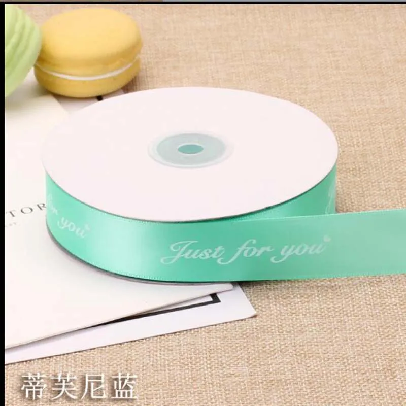 

25MM Tiffany Blue Just For You Printed Polyester Ribbon for Wedding Christmas Party Decorations Bow Craft Ribbons Gifts Wrapping