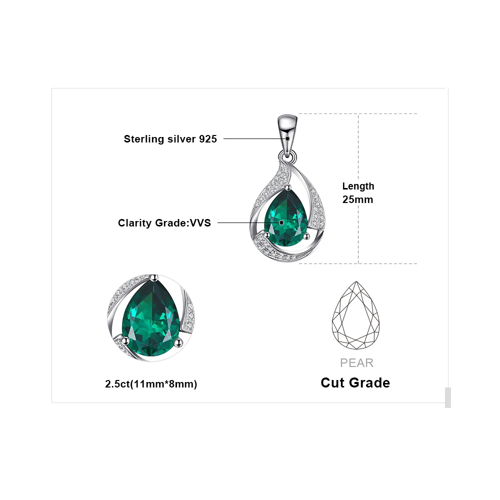 Jpalace 3ct Simulated Nano Emerald Pendant Necklace 925 Sterling Silver Gemstones Choker Statement Women No Chain | Украшения и