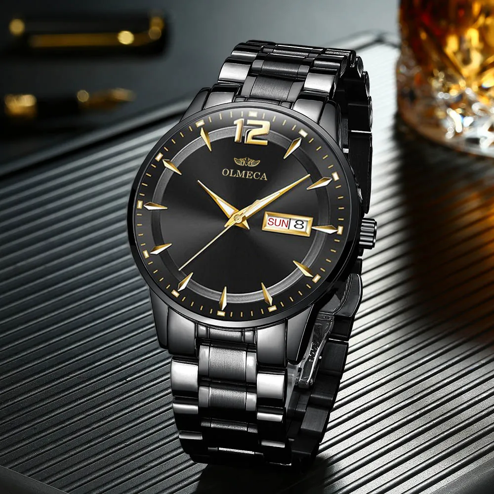 Часы OLMECA мужские кварцевые водонепроницаемые из нержавеющей стали|Кварцевые