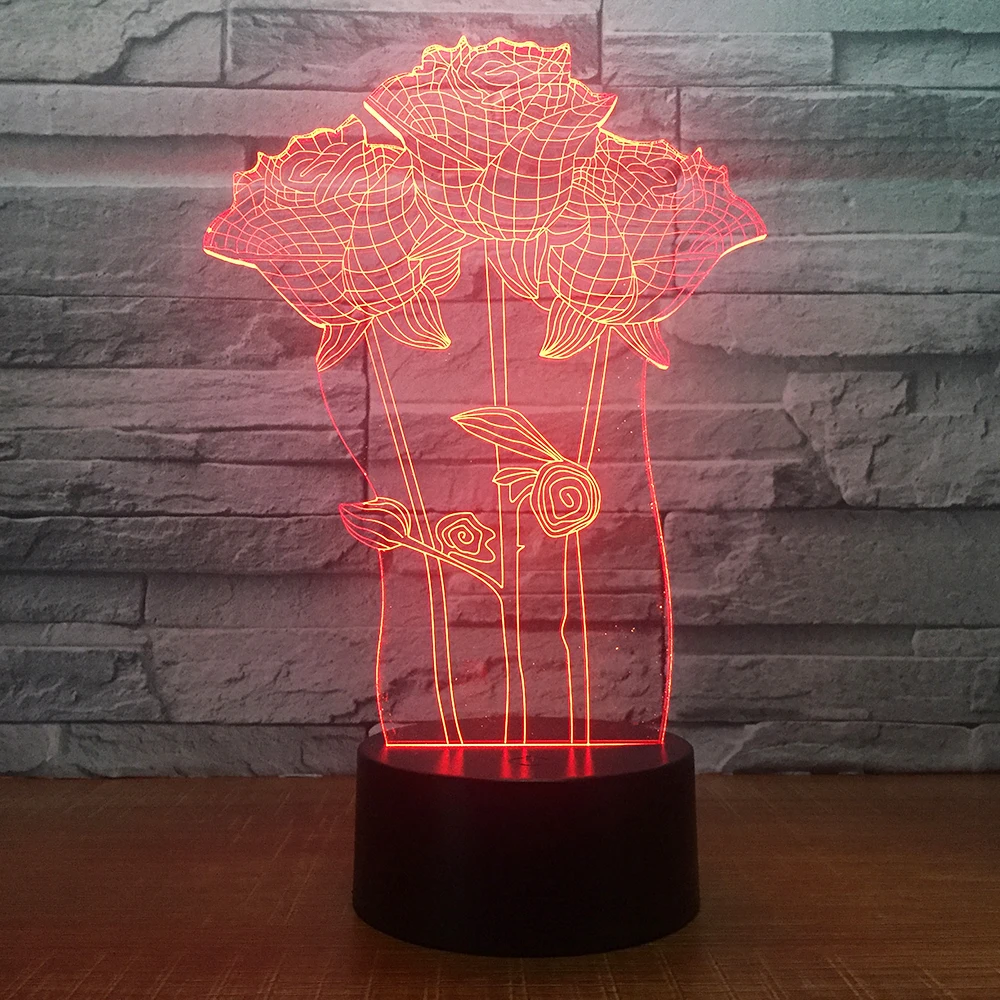 Цветная Настольная 3D лампа в виде Розы романтический подарок для свадьбы жены