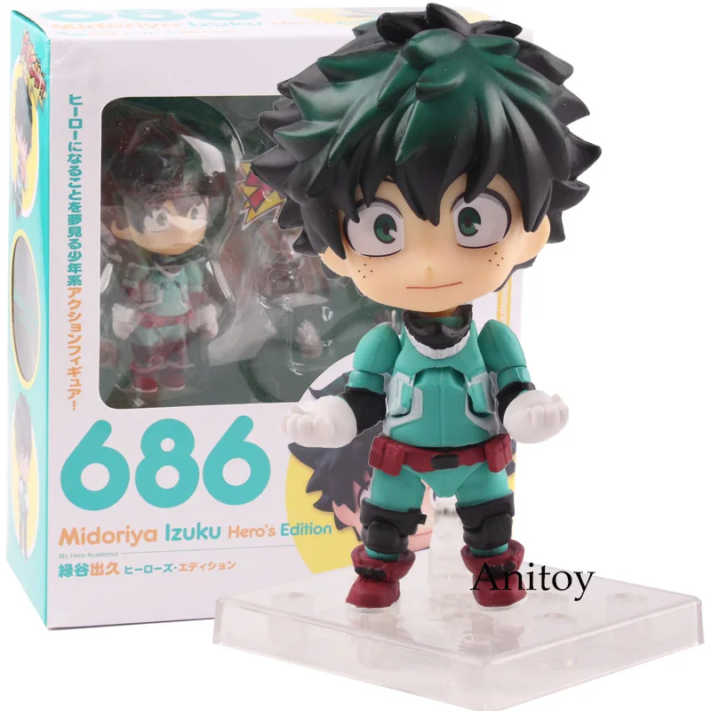 Midoriya with box Фигурка My Hero Academy Bakugou Katsuki& Midoriya Izuku Nendoroid 686/705 ПВХ Boku No Hero Academy фигурка коллекционная игрушка - Цвет: Midoriya with box
