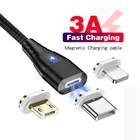 Магнитный кабель 3A Micro USB Type C для iPhone, кабель для быстрой зарядки 3A, USB C, 1 м, магнитное зарядное устройство, кабель для телефона