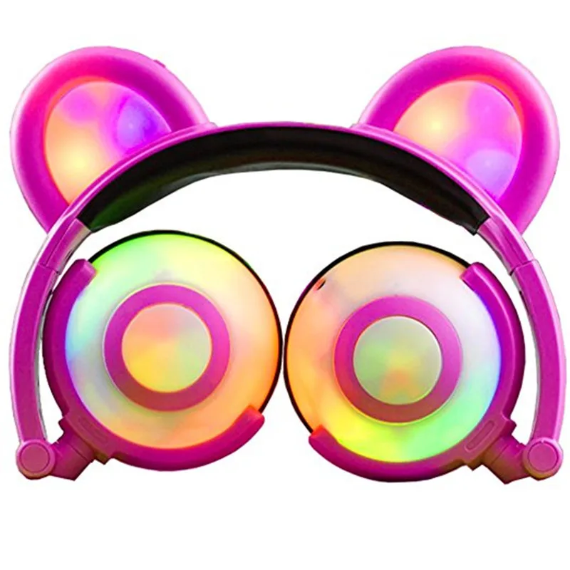 panda pink Складные Наушники с кошачьими ушками, игровая гарнитура, наушники со светящимся светодиодный светильник для компьютера, ПК, ноутбука, сотового телефона, подарок для девочек, детей - Цвет: panda pink