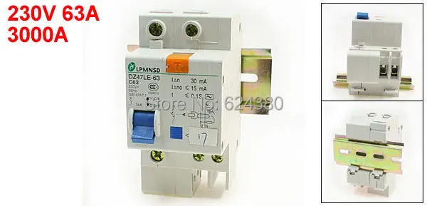 AC 230V 220V 63A 1 P полюсная фаза 3000A защита от перегрузки бытовой утечки земли ELE