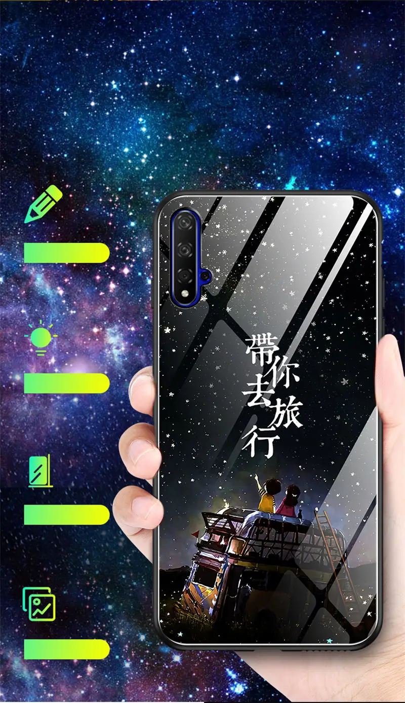 Светящийся чехол для телефона huawei Honor 20, чехол, светящаяся задняя крышка из закаленного стекла для huawei Honor 20 Pro, чехол, силиконовый чехол