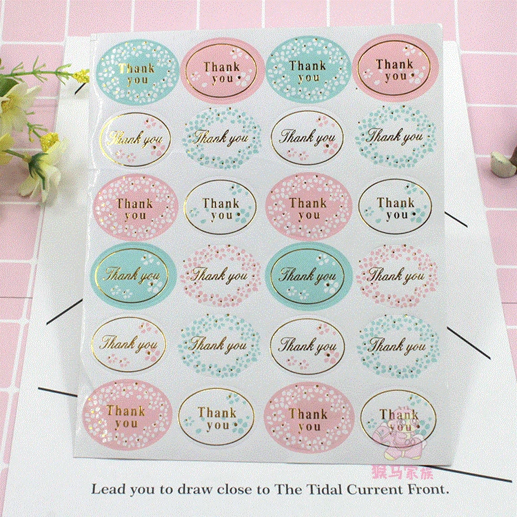 

120Pcs Round Golden Thank you Spring Flower Handmade Cake Packaging Sealing Label Kraft Sticker Baking DIY Gift Stickers M1260