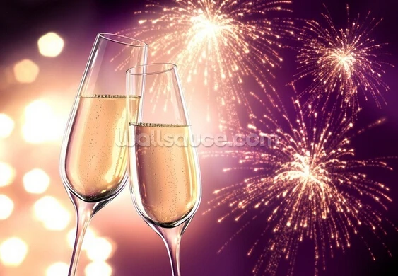 Custom modern wallpaper Champagnerglaser Violett mit Feuerwerk 3D photo for living room kitchen restaurant bar wall | Обустройство