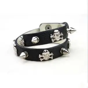 Модный черный панк готический кожаный браслет с заклепками для женщин B162|bracelet