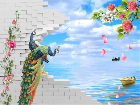 

3d curtains customize on the window Peacock flower branch Living room bedroom room decoration wedding curtain
