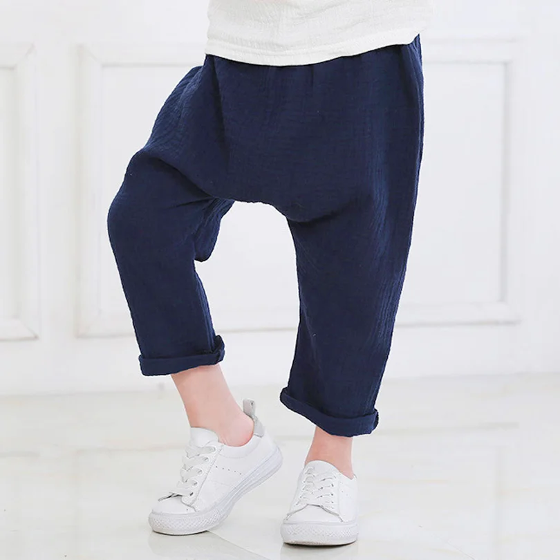 Детские плиссированные брюки до колен однотонные льняные штаны для маленьких