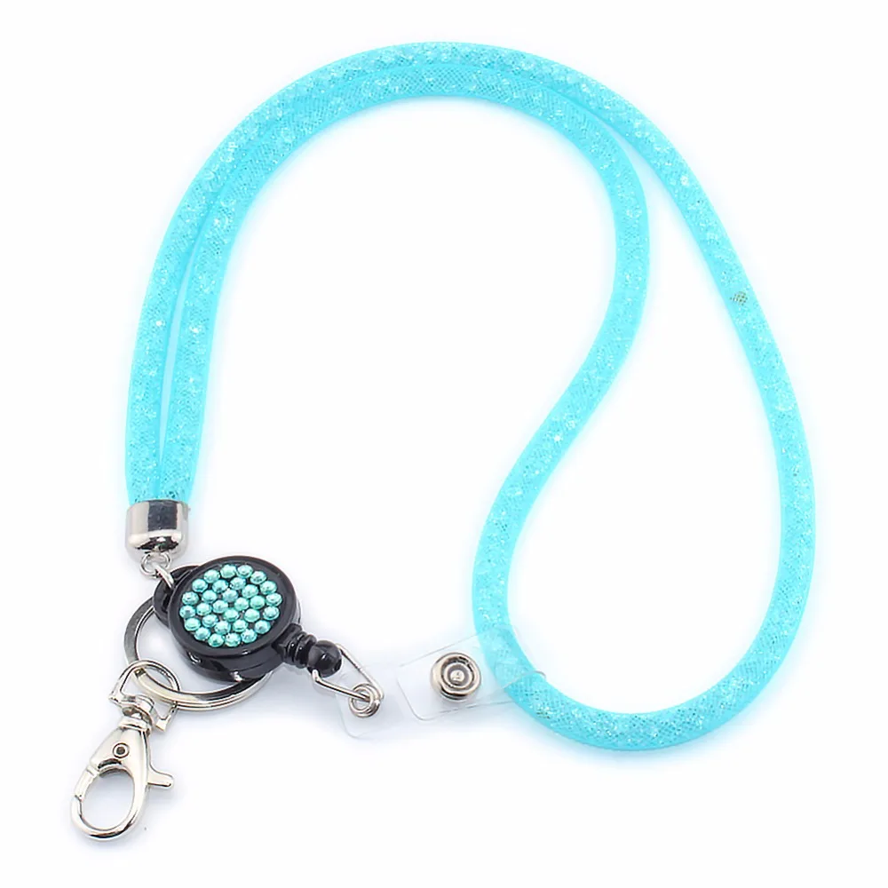SAVORI 83.5cm Bling Crystal Rhinestones Neck Strap Lanyard with Retractable Badge Holder Key Chain (Sky blue) | Украшения и
