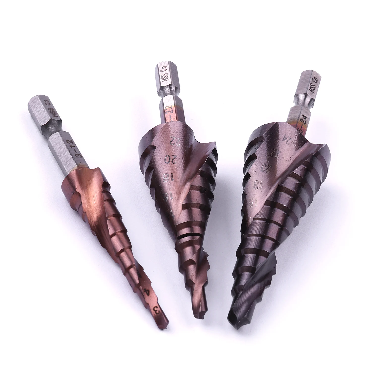 Спиральное ступенчатое сверло HSS CO Cobalt M35 с шестигранным хвостовиком 1/4