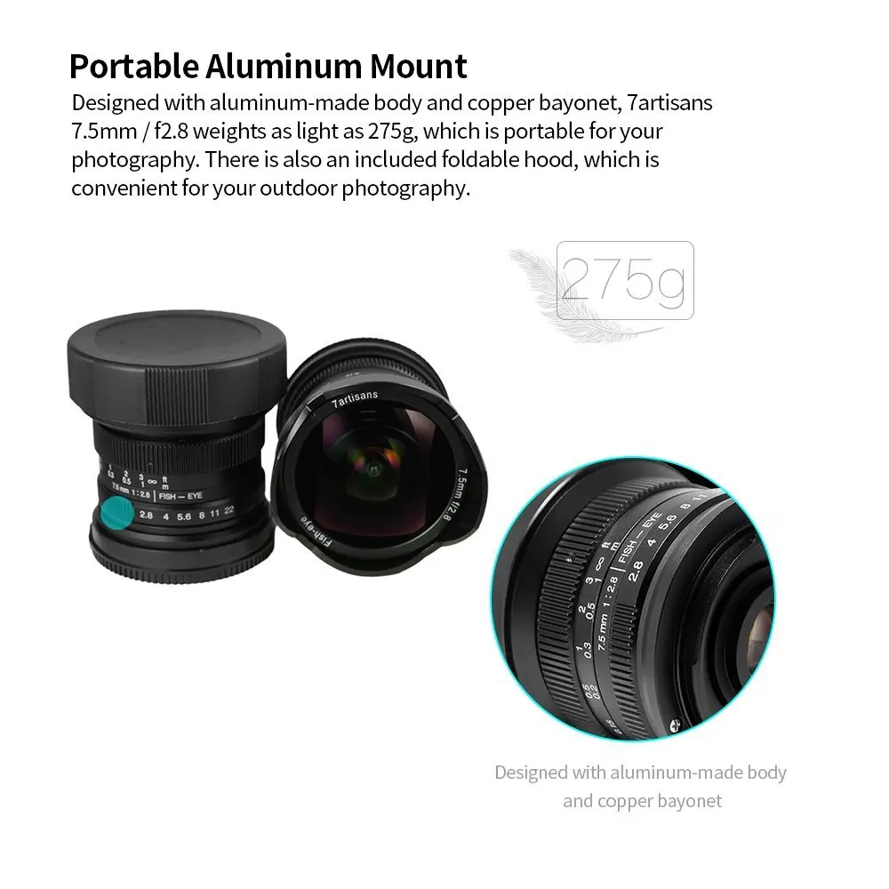 7artisans объектив рыбий глаз 7,5 мм F/2,8 угол 180 градусов для sony E Mount A6500 A7 II/Micro 4/3 камера GH4 GH5 E-PL7/Fuji X-T2 X-A3