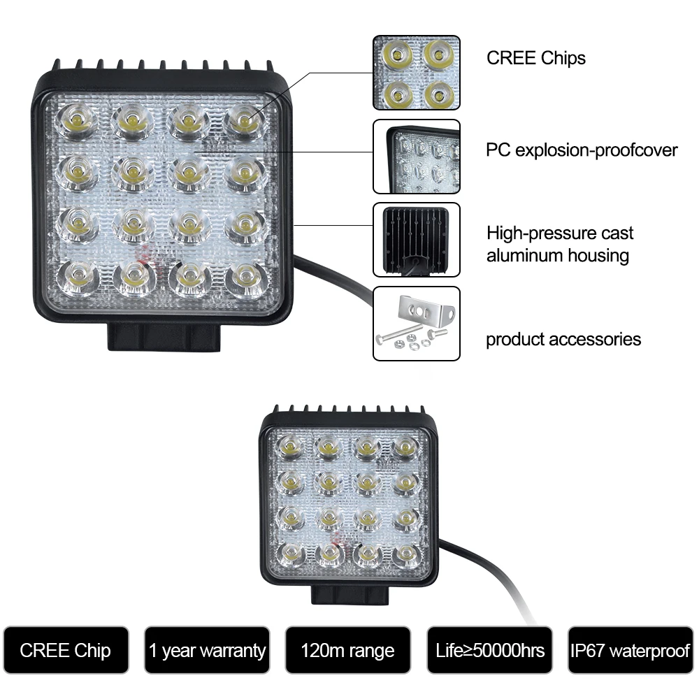 AcooSun DC 12V светодиодный Рабочий фонарь для автомобиля 48W налобный грузовика