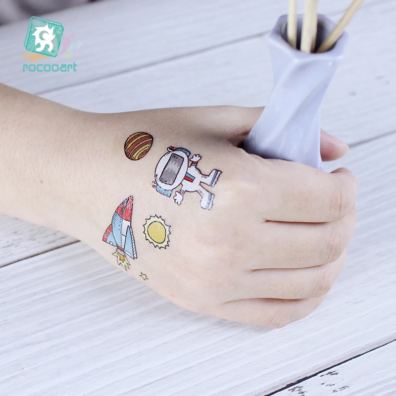 Rocooart мультяшный космический астронавт временная татуировка планеты