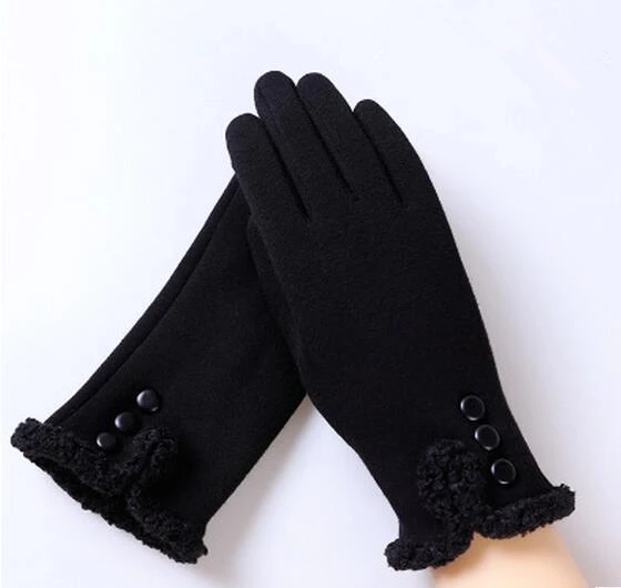 G040 013C Black YRRETY, кружевные, с бантом-бабочкой, женские, новые, зима-осень, теплые, из искусственного кроличьего меха, шерстяные перчатки, женские, для девушек, перчатки, аксессуары рукавички - Цвет: G040 013C Black
