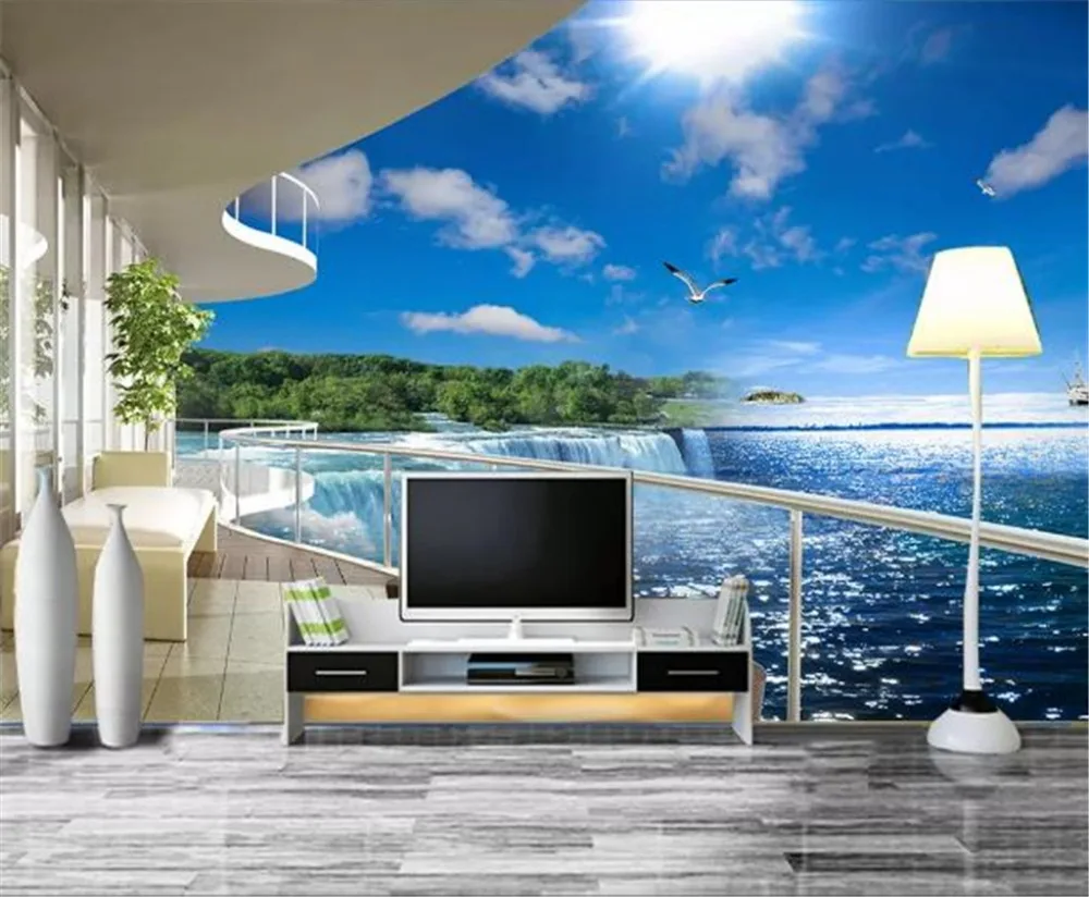 Custom Any Size 3D Mural Wallpaper Beautiful Sea View Living Room Sofa TV Background Wall Decoration Wallpape | Обустройство дома