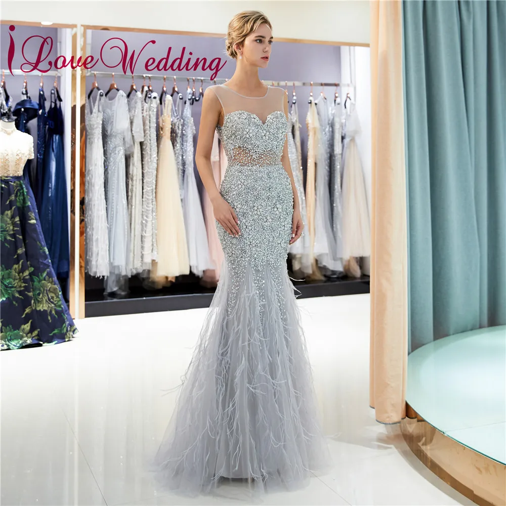 ILoveWedding Новое поступление вечернее платье прозрачный овальный вырез горловины