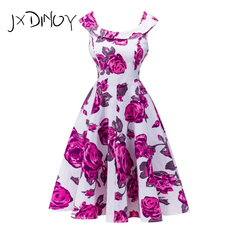 Jxdinoy с цветочным принтом 50 s 60 70 Винтажные наряды Одри Хепберн Новый стиль лето 2017