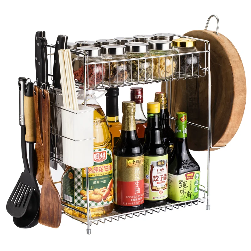 

Stainless steel seasoning rack kitchen utensils rack seasoning bottle rack can be hung on wall wall mounted LU5168
