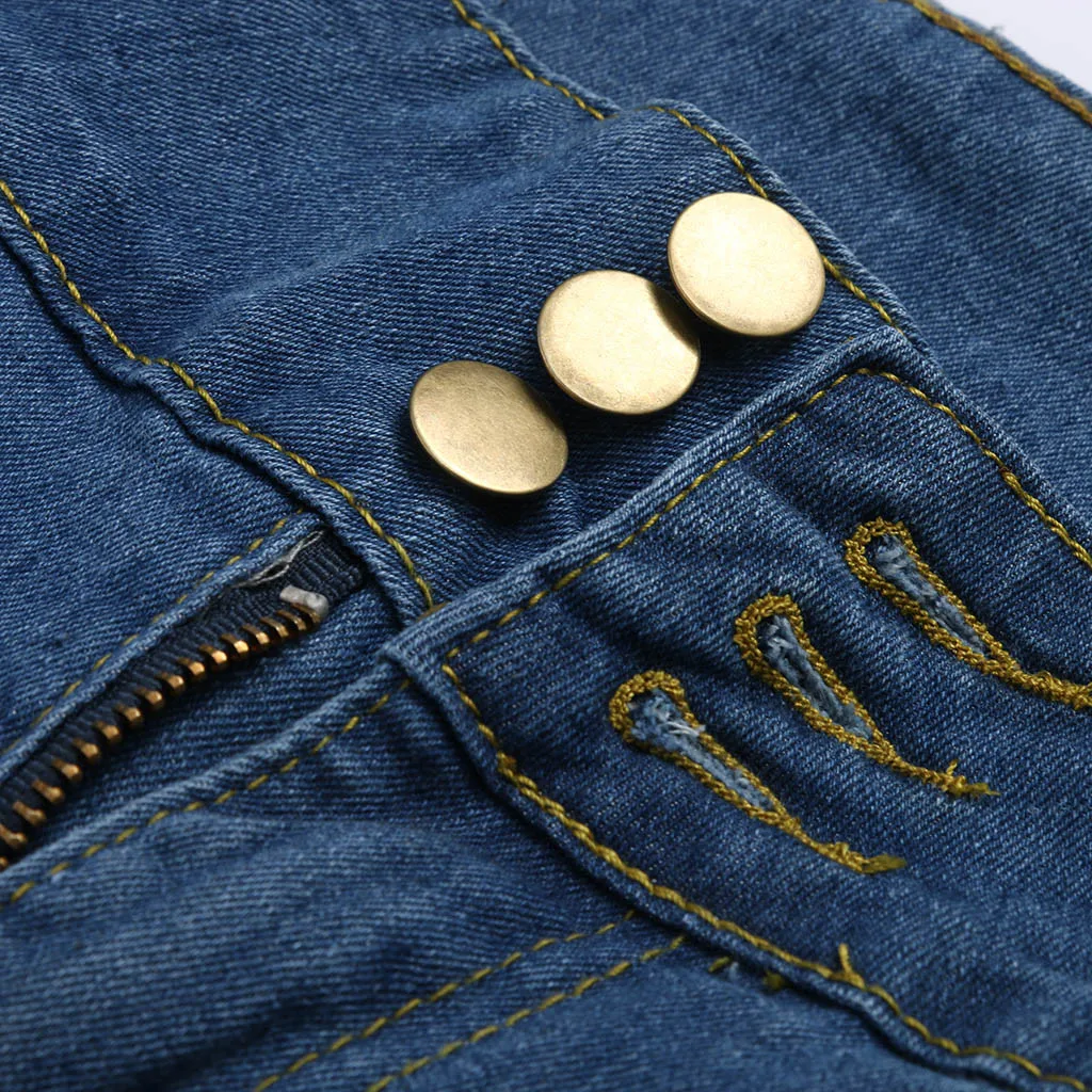 Женские эластичные джинсы размера плюс с карманами и пуговицами повседневные