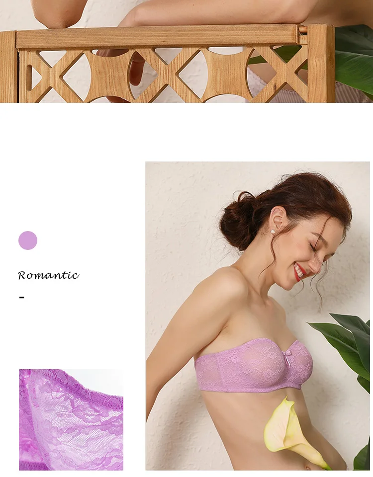 DOBREVA Women's See-through Underwire Multiway Strapless Lace Bra No Padding Bralette