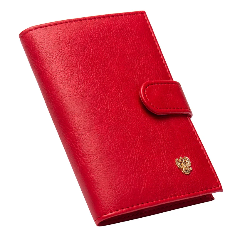 

Russian red Metal double-headed eagle Buckle Travel Passport holder Built in RFID Blocking Protect personal information