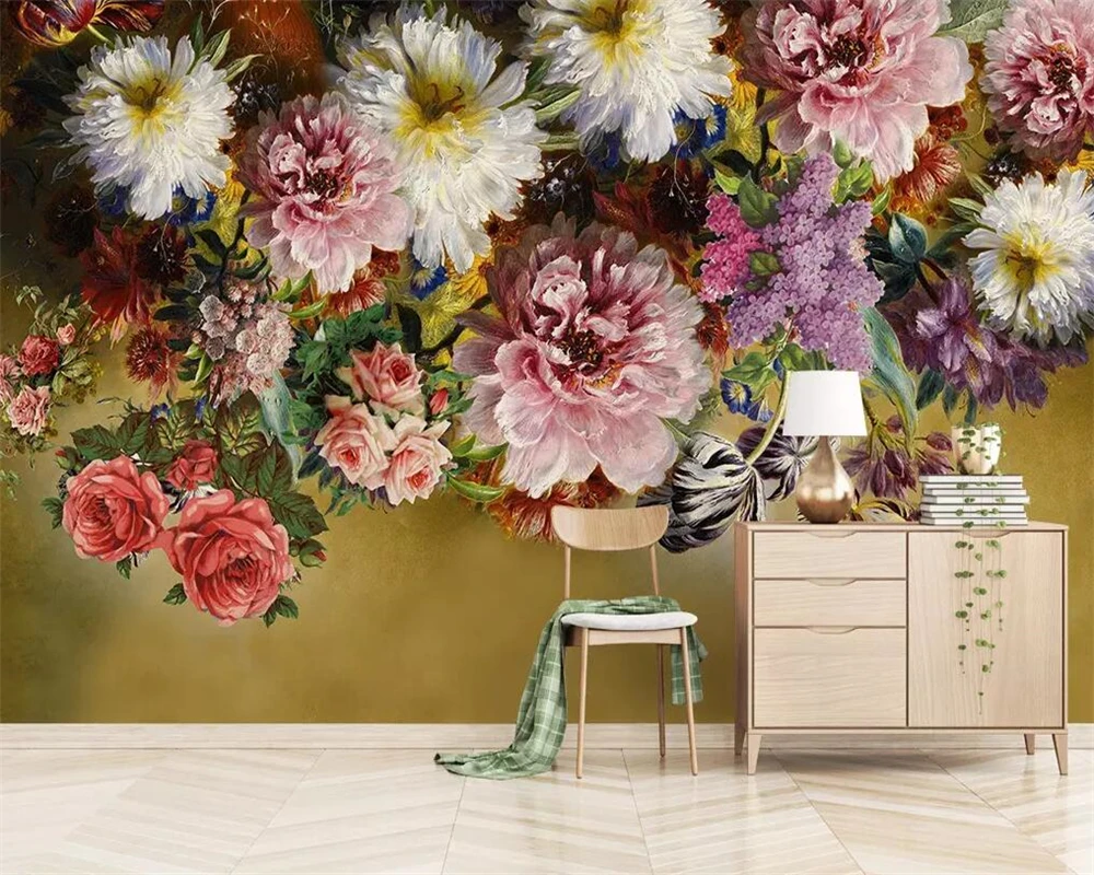 Обои на заказ 3d фотообои Европейский ретро стиль Ретро ручная роспись цветок