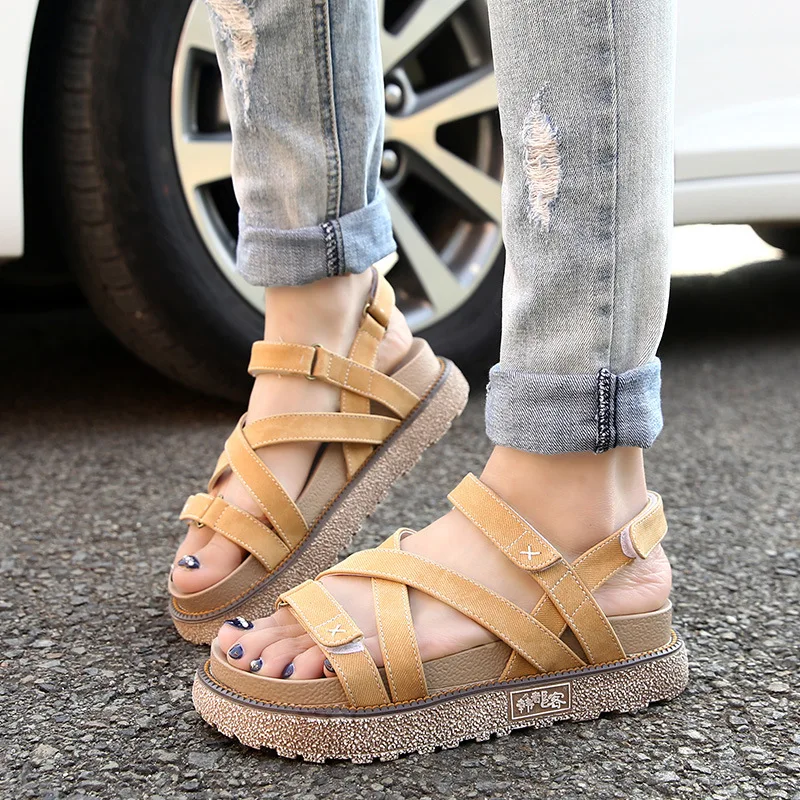 Повседневная парусиновая обувь на толстой резиновой платформе 2019 летние